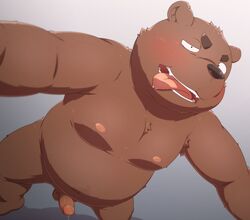 1boy 2019 anthro balls belly blush brown_fur cum erection fur humanoid_penis male male_only mammal moobs nipples overweight overweight_male penis penta002 simple_background solo teeth tongue tongue_out ursid