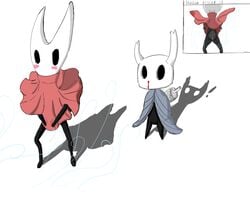 2019 artist_request cape cloak hollow hollow_knight hornet_(hollow_knight) insect_abdomen insect_girl insects non-human protagonist_(hollow_knight) red_cape red_dress shade_(hollow_knight) siblings tagme