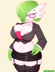 1girls 2019 3_fingers absurd_res areolae ass belly big_belly big_breasts big_hands big_nipples black_thighhighs blush breasts bursting_breasts chubby cleavage clothed erect_nipples eyelashes female female_only gardevoir glasses green_hair green_skin hair hair_over_one_eye half-closed_eyes hand_on_hip hand_on_hips hi_res hotkeke hotkeke1 huge_ass huge_breasts humanoid large_breasts looking_aside looking_away mammal midriff navel nintendo nipples open_mouth original_character overweight overweight_female pink_eyes pokémon_(species) pokemon pokemon_(species) pokemon_rse pose pussy red_eyes revealing_clothes shirt short_hair simple_background skirt smile solo standing text thick_thighs thighhighs tongue video_games watermark white_skin wide_hips yellow_background