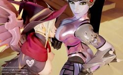 3d blonde_hair breast_sucking breasts duo female female_only lunawantsyou mercy overwatch widowmaker yuri