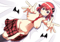 breasts gabriel_dropout kneehighs kurumizawa_satanichia_mcdowell naruse_mai nipples no_bra nopan onidere purple_eyes pussy red_hair satanichia_kurumizawa_mcdowell short_hair skirt tie topless uncensored undressing