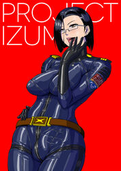 1futa 2010s blue_hair bob_cut bodysuit breasts bulge cameltoe color curvaceous futa_only futanari glasses hourglass_figure human ice intersex kaoru_niimi large_breasts latex light-skinned_futanari light_skin looking_at_viewer pilot_suit short_hair slim solo space_battleship_yamato space_battleship_yamato_2199 thick_thighs wide_hips