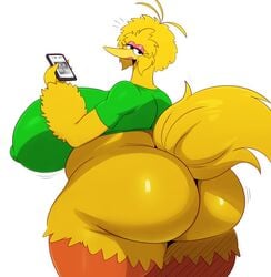 avian bbw big_ass big_bird bottomless chubby clothing crossgender feathers female looking_at_viewer looking_back male phone sesame_street sssonic2