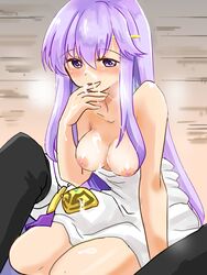 bathroom cum_on_body female fire_emblem fire_emblem:_genealogy_of_the_holy_war hot_spring julia_(fire_emblem) looking_at_viewer medium_breasts nipples onsen purple_eyes purple_hair towel yukia_(firstaid0)