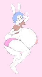 anthro ass big_ass blue_hair blush breasts bulumble-bee bunny_ears bunny_girl bunny_tail female female_only full_body heart huge_breasts hyper_breasts large_breasts licking_lips looking_at_viewer molly_(angstrom) nipples panties pink_panties shirt shirt_lift short_hair side_view sideboob smile solo sweat sweatdrop thighs tongue top_heavy wink