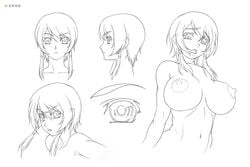 blush bouncing_breasts breasts character_sheet curvy erect_nipples female female kagami_hirotaka koutetsu_no_majo_anneroze large_breasts lilith-soft looking_at_viewer moaning monochrome multiple_views nipples nude official_art otonashi_miki short_hair short_twintails smile thighs translation_request twintails white_background