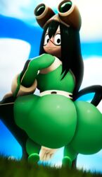 1girls 3d ass big_ass black_eyes black_hair clothed female female_only gigantic_ass hero_outfit_(mha) hi_res highres huge_ass looking_at_viewer looking_back looking_down my_hero_academia superstreamteam tight_clothing tsuyu_asui