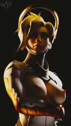 1girls 3d blonde_hair breasts female female_only mercy nipples overwatch solo wunder