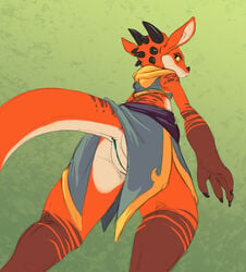 2019 anthro anus ass citrus_(character) female flamespitter kobold looking_at_viewer looking_back presenting presenting_hindquarters pussy scalie solo