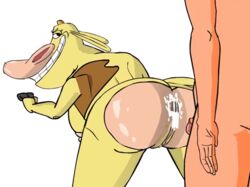 anal_sex animated anthro ass bovine breasts cartoon_network cow_(character) cow_and_chicken cum_in_ass doggy_style eevo furry furry_ass gif human_on_anthro nipples penis pussy sex swinging_breasts