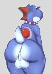 1boy anthro anus ass balls big_balls big_butt blue_yoshi boshi collar eyewear femboy glasses lucidkitty male male_only mario_(series) nintendo nude presenting presenting_anus presenting_balls presenting_hindquarters solo spiked_collar spikes standing super_mario_rpg thick_thighs video_games wide_hips yoshi