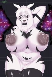 1girls anthro areolae asriel_dreemurr caprine curvy dark_nipples fae-sama female female_asriel fur furry glowing_eyes goat hands_behind_head heart-shaped_pupils horns huge_breasts lactating lactation looking_at_viewer milk pinup rule_63 simple_background slit_pupils smiling solo tattoo thick_thighs undertale voluptuous white_eyes white_fur