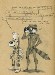 20th_century_fox 2boys alternate_costume bulge canid canine canis clothing_swap couple_(disambiguation) crossover dialogue domestic_dog dreamworks flaccid gay guardians_of_the_galaxy jay_ward_productions male male_only mammal marvel marvel_cinematic_universe mr._peabody mr._peabody_and_sherman nude penis procyonid raccoon rocket_raccoon rocky_and_bullwinkle tush yaoi