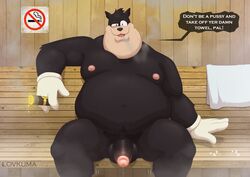 anthro balls cigar disney domestic_cat fat felid feline felis foreskin goof_troop hi_res lovkuma male male_only mammal nipples obese obese_male overweight overweight_male penis peter_pete_sr. retracted_foreskin sauna solo uncut