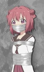 akaza_akari bondage bound bound_arms clothed female femsub gag gagged kidnapped pink_eyes pink_hair restrained school_uniform schoolgirl solo tape tape_bondage tape_gag taped_mouth yuru_yuri