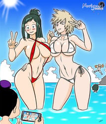 2girls 2milfs 3boys alternate_body_build alternate_body_type ass asymmetrical_docking bikini blonde_hair blush breast_press breasts cleavage clothed clouds collarbone curvy curvy_female curvy_figure duo_focus eyelashes female female_focus friends_mother front_view gesture green_eyes green_hair hair_bun hand_on_another's_hip highres human inko_midoriya izuku_midoriya katsuki_bakugou large_breasts long_hair male mature_female milf milfs minoru_mineta mitsuki_bakugou mother mother_and_son mother_and_son's_friend motherly_cuckold multiple_boys multiple_girls my_hero_academia navel noriyuki83 outdoors partially_submerged peace_sign posing posing_for_picture purple_hair red_bikini red_eyes shiny_skin shy_girl side-tie_bikini sidelocks signature skimpy skindentation sky sling_bikini smartphone son sun sweat taking_picture thumbs_up toned v v_bikini watermark young_man_and_milf