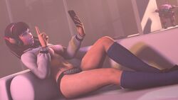 1girls 3d breasts brown_hair d.va daintydjinn female female_only legs overwatch panties selfie solo v_sign