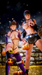 2girls 3d abs bikini breasts clothes dead_or_alive female female_only final_fantasy final_fantasy_vii halloween highres hitomi_(doa) honey_select honeykai_(artist) human illusion_soft lei_fang multiple_girls muscular muscular_female nipples o-ring_bikini sling_bikini swimsuit tifa_lockhart tifa_lockhart_(cosplay) wide_hips