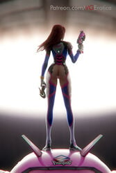 1girls 3d ass bodysuit brown_hair buttplug crotchless crotchless_clothes d.va exposed_ass female female_only from_behind gloves gun hair_down headgear headgear_removed long_hair no_panties overwatch patreon_url pistol shoulder_length_hair solo source_request standing vgerotica weapon