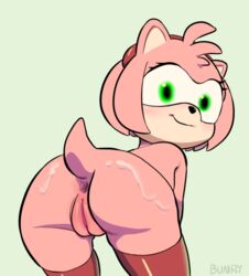 amy_rose anthro anus ass bumpty color cum cum_on_ass female furry furry_only green_eyes headband nude pink_fur pink_hair pink_skin short_hair simple_background smile sonic_(series) stockings tail thighhighs uncensored vagina