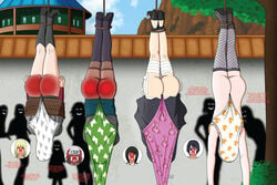 4girls ass atomic_wedgie bandage bandages big_ass boots bubble_ass bubble_butt dark-skinned_female dark_skin dialogue female female_only heels humiliation karui kurotsuchi large_ass long_boots multiple_girls naruto naruto_shippuden panties red_ass samui sandals shizune shoes thesecondstart3_(artist) wedgie