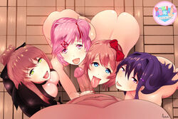 1boy 4girls aoba collaborative_fellatio doki_doki_literature_club fellatio female female_focus female_on_top harem human imminent_fellatio kneeling licking_penis light-skinned_female long_hair looking_at_viewer looking_up male monika_(doki_doki_literature_club) multiple_girls natsuki_(doki_doki_literature_club) oral penis petite pigtails ponytail pov purple_eyes purple_hair quadruple_fellatio sayori_(doki_doki_literature_club) short_hair tagme teamwork teenager tongue_out yuri_(doki_doki_literature_club)