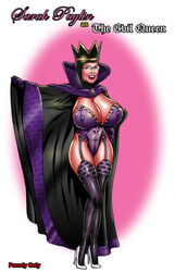 1girls cosplay costume crown disney disney_villains female female_only glasses human milf parody politician politics real_person sarah_palin smudge snow_white_and_the_seven_dwarfs solo text the_evil_queen the_evil_queen_(cosplay) thick_thighs watermark wide_hips