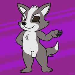 barefoot canid canine canis claws eye_patch eyewear male male_only mammal nintendo nishi nude penis purple_background simple_background solo star_fox starlink video_games wolf wolf_o'donnell