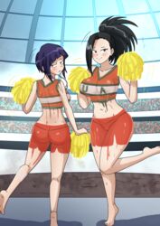 2girls areolae ass barefoot bodypaint breasts cheerleader cheerleader_uniform embarrassed exhibitionism feet female female_only kahix kyoka_jiro momo_yaoyorozu multiple_girls my_hero_academia naked nipples nude painted_clothes pom_poms public_nudity soles toes u.a._cheerleader_outfit