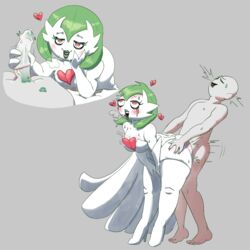 1boy 1girls 3_fingers ahe_gao anon ass ass_grab bald bare_shoulders barefoot big_breasts big_penis blush boots breasts cleavage closed_eyes clothed_female_nude_male doggy_style dress drooling elbow_gloves eyeshadow feet female from_behind gardevoir gloves green_hair grey_background half-closed_eyes handjob hands_on_ass heart heavy_breathing high_heel_boots high_heels holding_penis huge_ass human interspecies lipstick lipstick_marks makeup male mega_evolution mega_gardevoir motion_lines nintendo nude oofrowdy open_mouth penis pokemon pokemon_(species) pokemon_focus pokemon_rse pokemon_xy red_eyes runny_makeup saliva short_hair smile source_request straight sweat teeth thighhighs toes tongue tongue_out trembling white_skin white_thighhighs