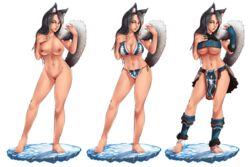 animal_ears barefoot bikini breasts bunny_and_fox_world cryska cryska_wintergaze d-rex female fur heterochromia humanoid husky large_breasts mammal nipples nude pussy snow swimsuit wolf_ears