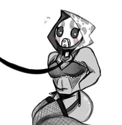 black_and_white collar drekartubegirl female grineer heart-shaped_pupils hood lingerie mask monochrome sketch tagme warframe