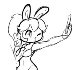 anthro bikini blowing_kiss bra breasts duo female furry gesture human lagomorph male male/female mammal mario_(series) mario_+_rabbids mario_+_rabbids:_kingdom_battle mob_face nintendo notepaddy one_eye_closed penis rabbid rabbid_peach rabbit raving_rabbids selfie simple_background sketch straight swimsuit testicles ubisoft v white_background wide_hips