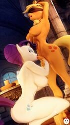 2019 3d anthro applejack_(mlp) balls blindfold blush bondage bound breasts church dickgirl equine female female_on_futa friendship_is_magic furry futa_on_female futanari hasbro hentype horn horse intersex intersex/female mammal my_little_pony nipples oral penis pillar pony rarity_(mlp) rope rope_bondage saliva source_filmmaker unicorn