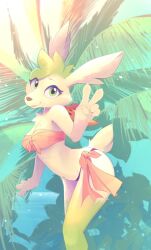 1girls anthro b-epon big_breasts breasts female female_only generation_4_pokemon green_eyes looking_at_viewer nintendo pokemon pokemon_(species) shaymin shaymin_(sky_form) smiling smiling_at_viewer solo tagme v_sign