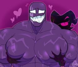 bara bara_tiddies bara_tits el_benon elbenon grabbing grabbing_from_behind grabbing_pecs hearts_around_head muscles muscular muscular_male nervous nervous_expression nervous_face nervous_look nervous_male nervous_smile purple_venom purplevenom symbiote therabit