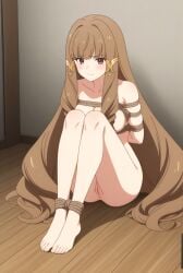 ai_generated bondage captured elizabeth_klyrode escaping exposed female helpless lv2_kara_cheat_datta_motoyuusha_kouho_no_mattari_isekai_life muscles naked ropes shivering strained struggling