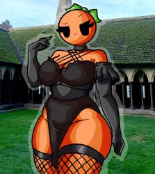 1girls black_collar black_dress black_outfit breasts chetoh cleavage clothed clothed_female dress female female_focus female_only lace_stockings leaf leaf_hair looking_at_viewer mandy_(chetoh) oc orange orange_body original original_character photo_background smile smiling smiling_at_viewer stockings suggestive_look thighs