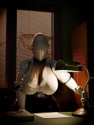 1girl 1girls 3d blender boob_window comfy curvy faceless_character faceless_female female female_only formal haydee haydee_(game) huge_breasts inviting large_breasts masked masked_female nematode372 noir office_clothing office_lady robot robot_girl skirt solo solo_female suit sunset trunks_ms unbuttoned unbuttoned_shirt voluptuous