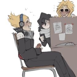 3boys all_might blush caught_in_the_act cock eraserhead exposed hizashi_yamada jerking jerkingoff lorret masturbation present_mic shouta_aizawa taking_picture yaoi
