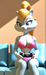 ai_assisted ai_generated berri blonde_hair blue_eyes bra breasts chipmunk conker's_bad_fur_day dirtmaster female female_only furry furry_female nintendo playing_videogame playstation sexy sexy_body sitting solo_female video_games