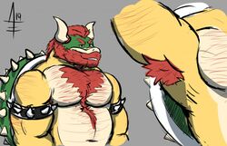 2019 aereous anthro armpit_hair barazoku beard body_hair bowser chest_hair facial_hair hairy male male_only mario_(series) muscular nintendo solo story story_in_description video_games