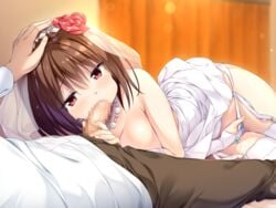 aibeya azarashi_soft censored dress fellatio game_cg hayami_aki masturbation oryou pantsu partial_male stockings thighhighs wedding_dress