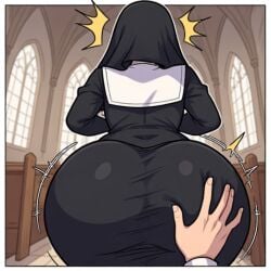ai_generated ass ass_focus blasphemy butt_focus butt_jiggle butt_slap catholic church down_angle down_view faceless faceless_character faceless_female faceless_male fat_ass hand_on_ass lust no_face nun nun's_habit nun_hat perchance_ai prayer religion religious religious_clothing religious_girl religious_headwear religious_symbols shocked shyguy97 sin sinner slap surprised thick_thighs virgin wide_hips