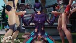 fortnite foursome handjob male/female riding ripped_clothing rox_(fortnite) suit tob_art_ void_warrior_absenz_(fortnite) weapon weapons