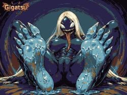 ai_assisted ai_generated animated animation aseprite_(artwork) barefoot feet foot_fetish foot_focus gigatsu limited_palette marvel marvel_comics no_panties pixel_animation pixel_art pussy slime slime_(substance) sole_female soles toes tongue tongue_out twitching venom_(marvel) white_hair