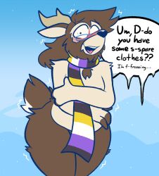 1other breasts chubby completely_nude embarrassed kellybun nonbinary nude scarf text