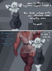 2boys axred7 buff bulge bulge_through_clothing crossdressing crossdressing_male dark-skinned_femboy dark-skinned_male dark_skin erection erection_under_clothes femboy freckles freckles_on_face goth goth_boy lipstick makeup male_only niko_nerobianco nurse_clothing nurse_uniform otoko_no_ko rouge_the_bat_(cosplay) sharp_teeth size_difference someone_else's_oc tan tan_body tan_skin thick_thighs trap white_hair yaoi