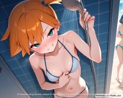 ai_generated beach belly belly_button bikini blue_eyes breasts misty_(pokemon) petite petite_body petite_breasts petite_female petite_girl petite_tits pokemon red_hair redhead redhead_female redheaded_female shower skinny skinny_female small_breasts smirk smirking smirking_at_viewer wet