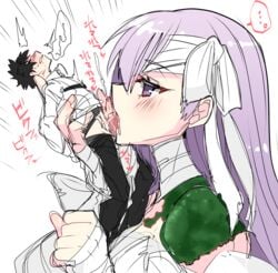 cum cumming endend fate/grand_order fate_(series) fellatio giant giantess giantess_fellatio kingprotea licking oral oversized_fellatio oversized_oral purple_hair size_difference smaller_male